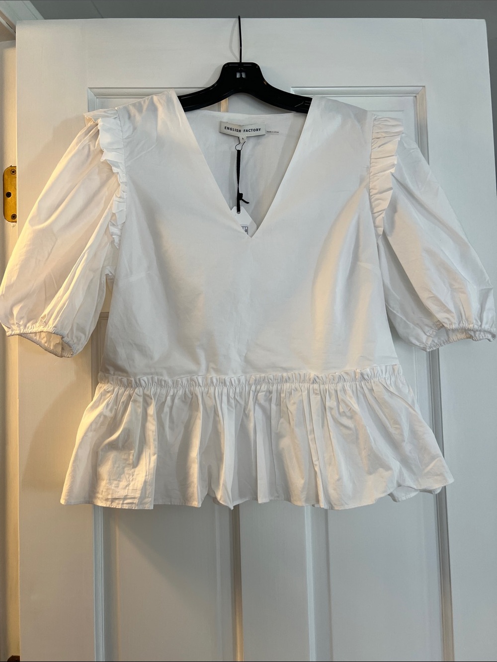 English Factory White V-Neck Ruffled Peplum Top